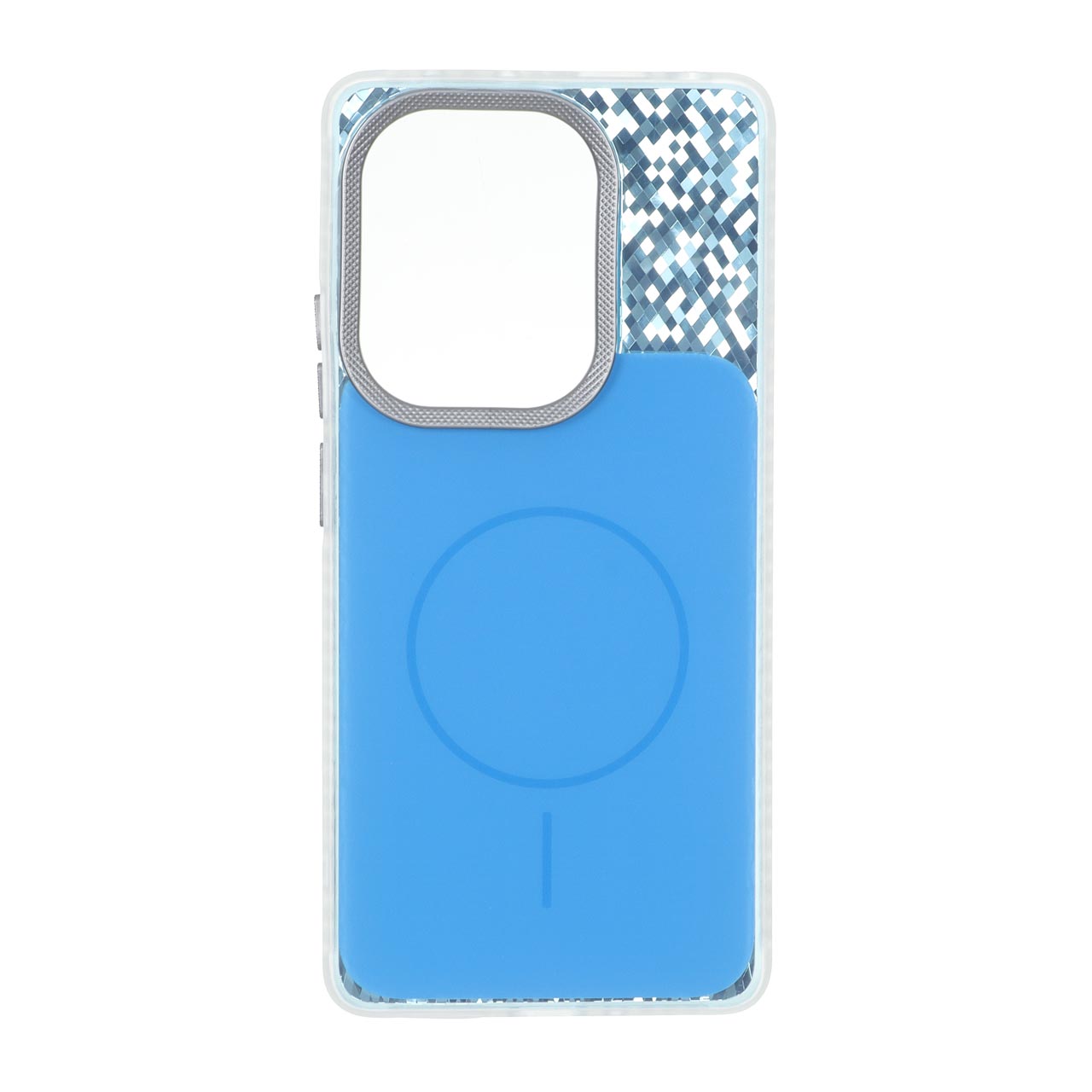 قاب مستطیلی طرح مگ سیف شطرنجی براق لنز کربن Xiaomi Redmi Note 14S / Note 13 Pro 4G / Poco M6 Pro 4G - آبی