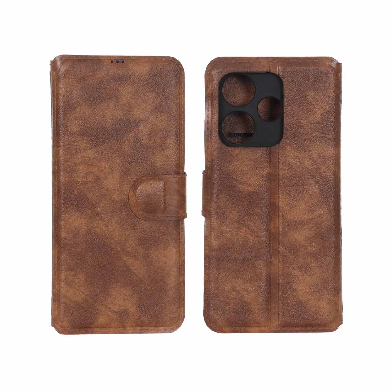 کیف موبایل چرمی مگنتی محافظ لنزدار Xiaomi Redmi 13X / Redmi 13 4G / Poco M6 4G - قهوه ای