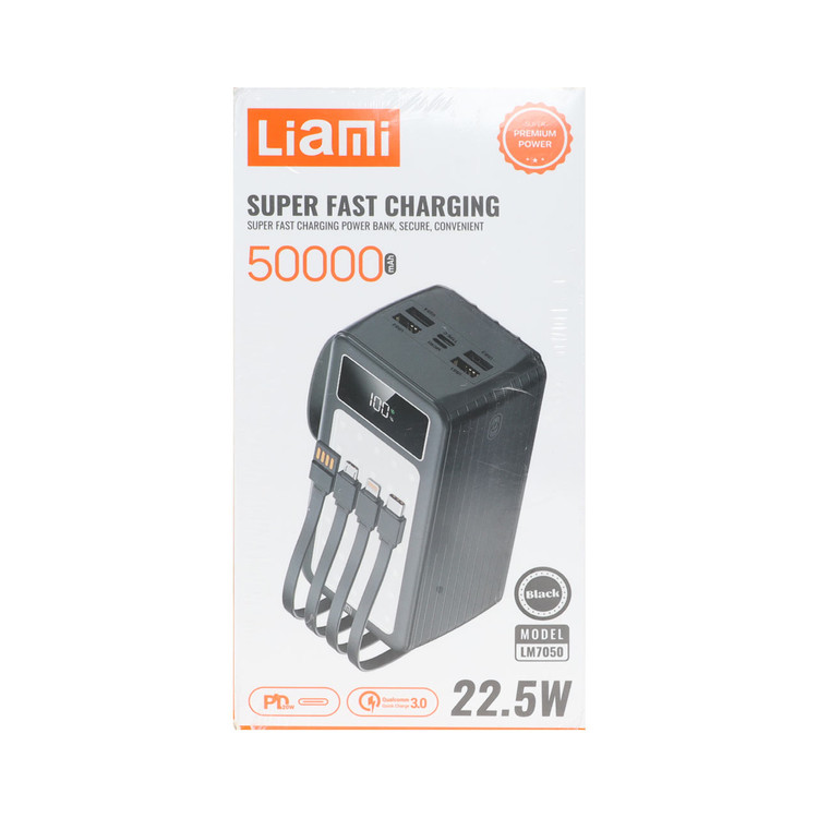 پاوربانک PD و فست شارژ Liami 50000Ah مدل LM7050 22.5W - مشکی