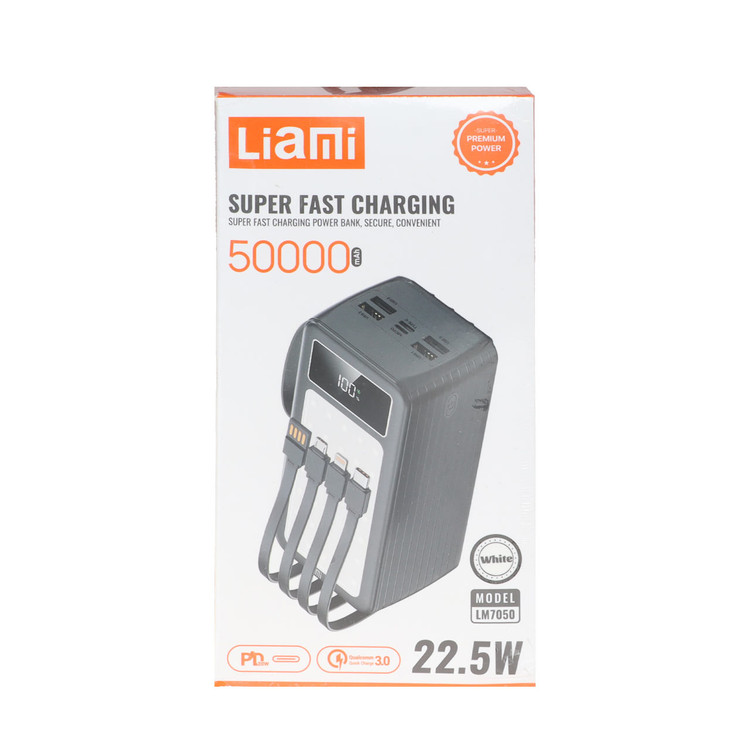 پاوربانک PD و فست شارژ Liami 50000Ah مدل LM7050 22.5W - سفید