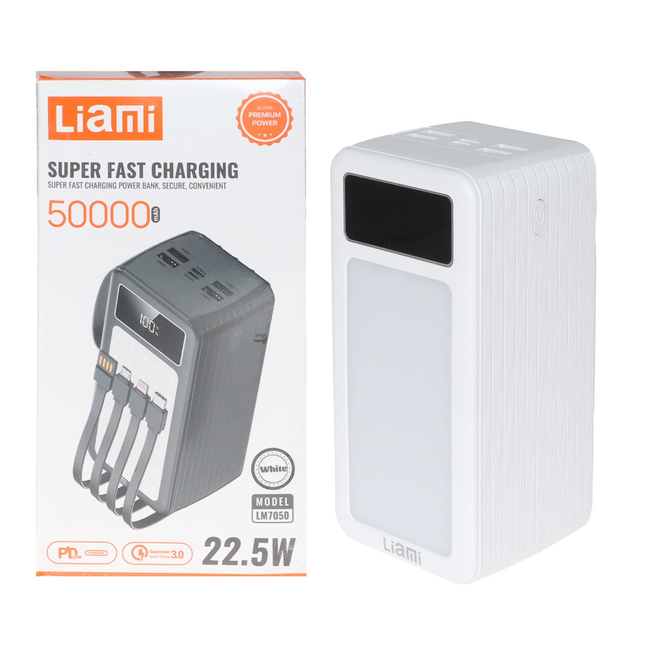 پاوربانک PD و فست شارژ Liami 50000Ah مدل LM7050 22.5W - سفید
