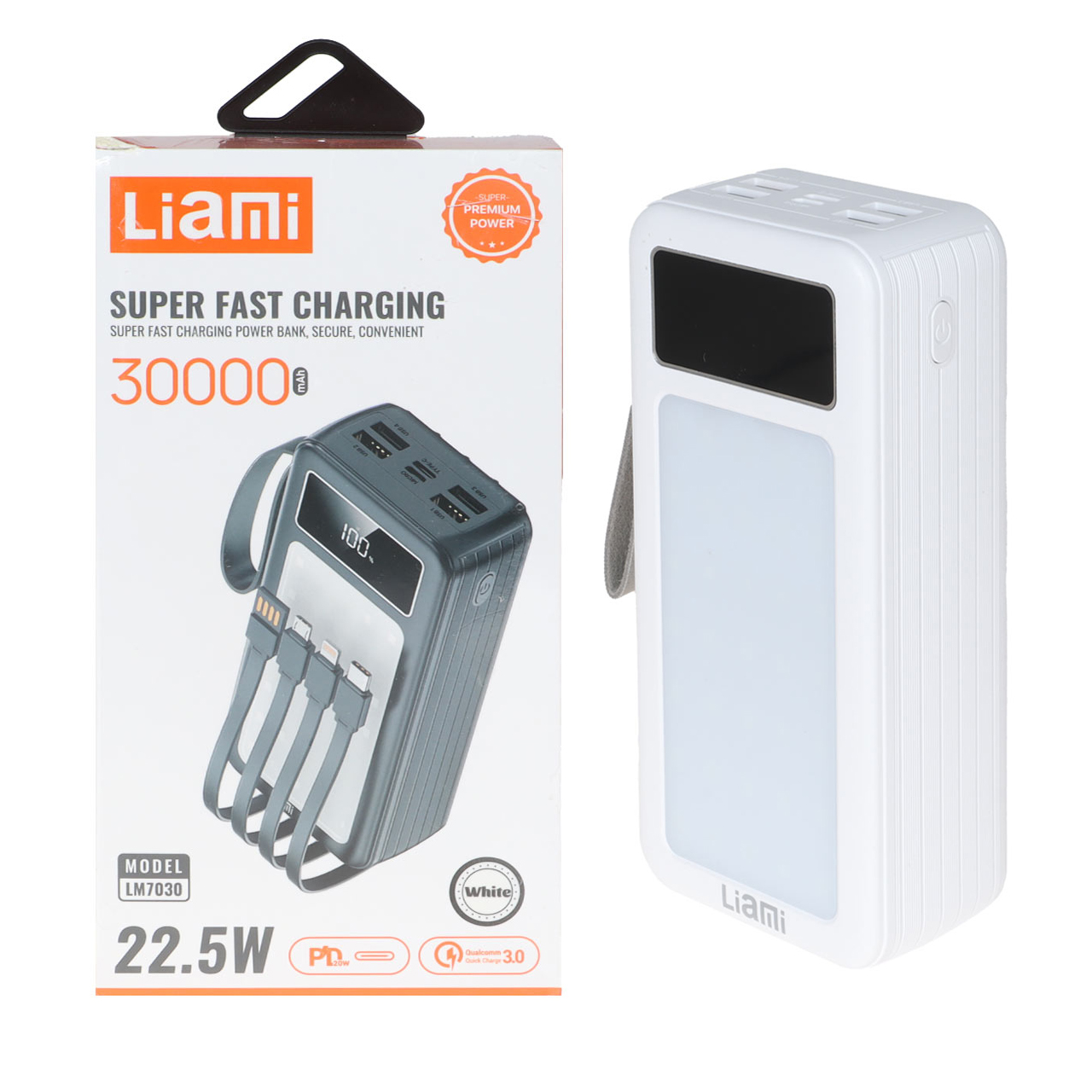پاوربانک PD و فست شارژ Liami 30000Ah مدل LM7030 22.5W - سفید