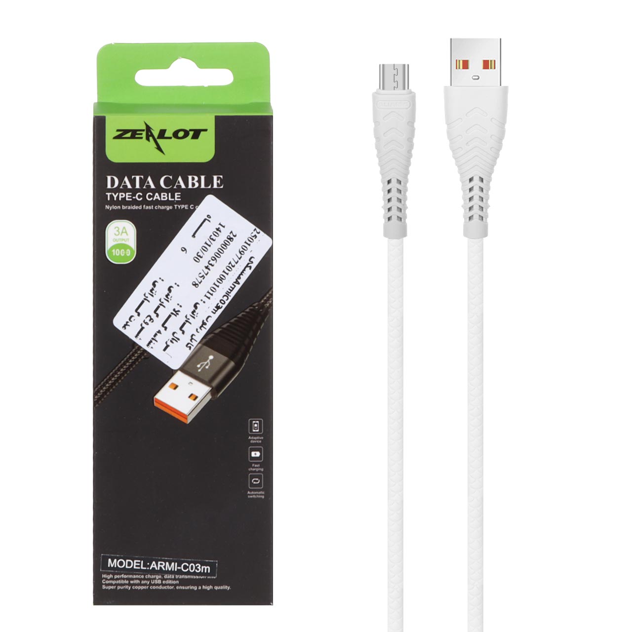 کابل شارژ فست اندروید ZEALOT مدل ARMI-C03m - سفید
